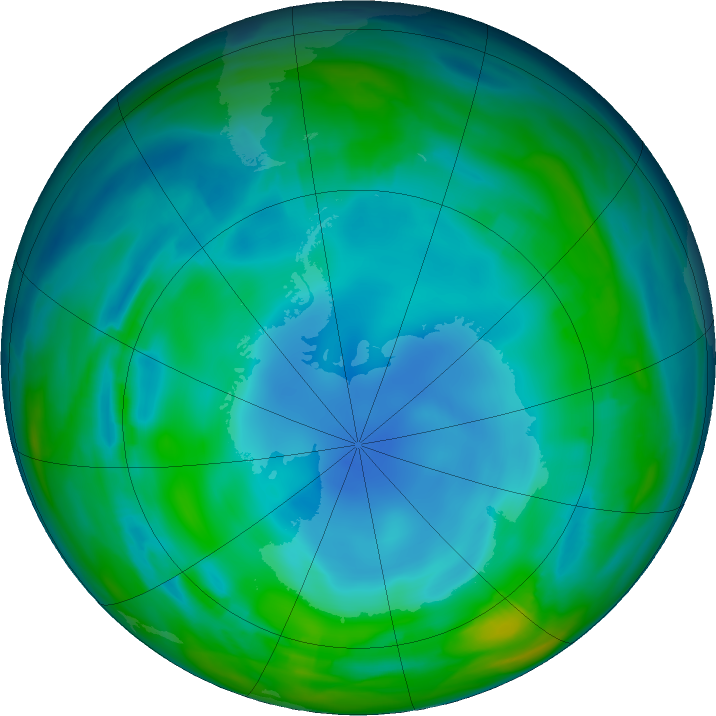 Antarctic ozone map for 05 June 2017